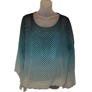 ALFANI; Women's Teal Ombre Batwing Sleeve Blouse W/Silver Embellishments, Sz XL
